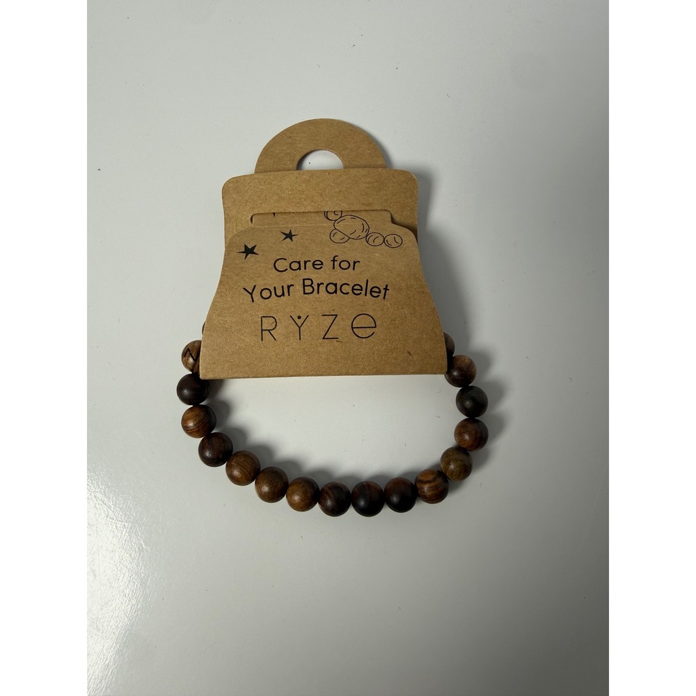 Ryze Wood Bead Stretch Bracelet Unisex Brown Natural Earthy Boho Jewelry New